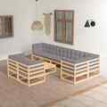 9-tlg. Garten-Lounge-Set mit Kissen Massivholz Kiefer