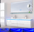 Doppelwaschbecken Badmöbel Set schwarz oder weiss hochglanz Kosmetik LED Uhr Bad