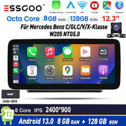 12.3" DAB+ Android13 Autoradio Für Mercedes C/GLC/V/X W205 NTG5.0 CarPlay 8+128G