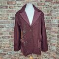 Phool Tweed Sakko Burgund UK 14 Patchwork Blazer bestickt Wolle