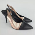 Topshop Stiletto Absätze schwarz roségold metallic Leder Slingback UK Größe 5,5