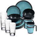 Melamin Geschirr Set Blau 4 Personen 20 Teile Campinggeschirr Acryl Trinkglas