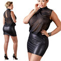 Sexy Mini-Kleid XL-4XL Wetlook Mesh transparent schwarz Cocktailkleid "Agnes"B33