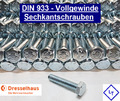 DIN 933 8.8 Sechskant Schraube Vollgewinde verzinkt M4 M5 M6 M8 M10 M12 M16 M20