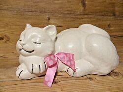 Stilvolle Deko XL Katze Figur aus Keramik weiß  Shabby  Katzen Dekoration