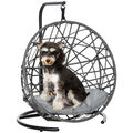 Rattan Hundehütte mit Kissen Hängesessel Haustierbett Outdoor Katzenhaus Grau