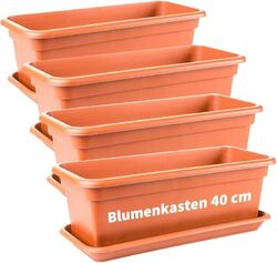 4er Set Pflanzkübel rechteckig 40 cm Blumenkasten Balkon Blumenkübel terracotta