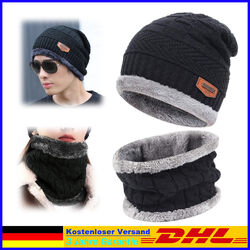 Neu Wintermütze Strickmütze Warme Beanie Winter Mütze und Schal Set Damen Herren