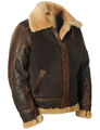 Herren RAF B3 Bomber Braun Flieger Pilot Flieger Pelz Lederjacke Mantel