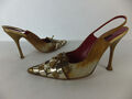 ESCADA Slingback Pumps 39 gold beige braun Krokooptik  Reptiloptik Riemchenpumps