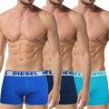 Diesel Herren Boxerhose frisch & hell 3X Pack Baumwolle Unterwäsche blau Shorts