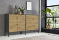 BMG Möbel Sideboard Mailand Set 3 grifflos, Metallfüße, Anthrazit/Artisan Eiche