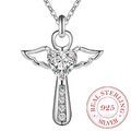 925 Silber Halskette mit Jesus Kreuz Anhänger Engel Herz Zirkonia Frauen Damen