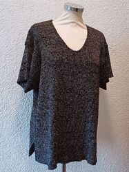 JOY Grobstrick Kurzarm-Pullover GR 44/46 Strickshirt schwarz melange