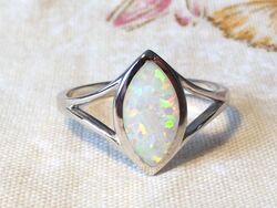 RING 925 Sterling SILBER Edelstein OPAL lab. WEIß 12mm Gr. 17, 18, 19