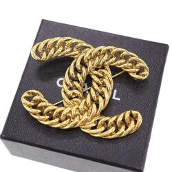 CHANEL CC Logos Kette gebraucht große Anstecknadel Brosche vergoldet Vintage ...