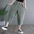 Damen Geometrisch Hose Cropped Hose Denim Kordelzug Locker Sommer Freizeit