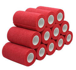 Haftbandage - 12 Rollen 10 cm x 4,5 m, rot, selbstklebend, elastische Bandage