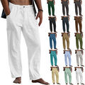 Herren Sommer Strand Locker Baumwolle Leinen Hose Yoga Kordelzug Elastisch Hose*