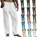 Herren Sommer Strand Locker Baumwolle Leinen Hose Yoga Kordelzug Gummi #T