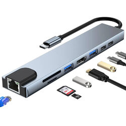 USB-C Hub 8-IN-1 Adapter 4K HDMI USB 3.0 LAN RJ45 Ethernet Micro SD Kartenleser✅ TOP-QUALITÄT ✅ BLITZVERSAND ✅ ALL-IN-ONE ✅ RECHNUNG ✅