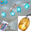 RGB LED Decken Nickel Eiche Lampe Holz Ess Zimmer Strahler Fernbedienung dimmbar