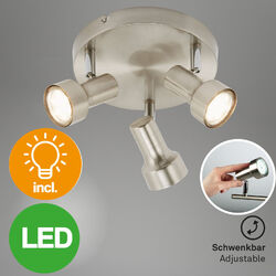 LED Deckeneuchte Lampe Wohnzimmer Strahler Spot 3-flammig Flur matt-nickel rund