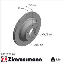 2x Zimmermann 600.3228.20 Bremsscheibe für VW MULTIVAN TRANSPORTER TOUAREG 7LA