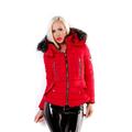 Damen Winter Steppjacke mit Kapuze und Kunstfell Rot #J967