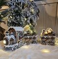 Clayre & Eef Figur LED Lebkuchen Zug mit Anhänger Haus Lebkuchenmann Weihnachten