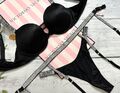 Victoria S Geheimnis Sexy 3 Teile Glanz Band Push Up Bh Tanga Garter Set Schwarz