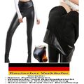 Damen Thermo Leder Optik Leggings Hose Schwarz Matt Warm Winter 34 36 38 40 42