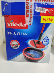 Vileda Spin & Clean Wischmopp, Schwarz und Rot, runder und kompakter Eimer