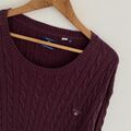 GANT Pullover mit Zopfmuster Größe 2XL XXL Herren Burgunderrot Rundhals Pulli