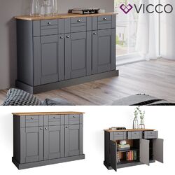 Sideboard Kommode Mehrzweckschrank Bergamo Grau Eiche Wohnzimmer Schrank Vicco