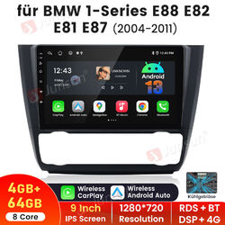 4+64G Für BMW 1er E81 E82 E87 E88 Autoradio Carplay Android 13 GPS Nav BT 4G LTE