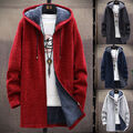 Herren-Winter-Lang-Cardigan-Pullover Fleece-Jacke Kapuzenpullover Dicker ∑