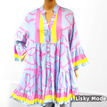 Italy Sommer Oversized Boho Hipi Damen lang Blusen Tunika hell Blau Gr 38 40 42