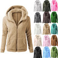 Übergröße Damen Teddyfell Winterjacke Thermojacke Fleecejacke Hoodie Kapuze Tops