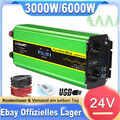 3000W 6000W Reiner Sinus Spannungswandler 24V auf 230V Wechselrichter 4USB LCD