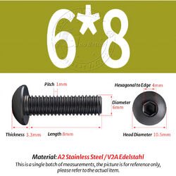 Linsenkopfschrauben ISK ISO 7380 M2 M2,5 M3 M4 M5 M6 M8 Edelstahl V2A A2 Schwarz