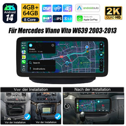 12" 4+64G Android 14 Autoradio Carplay GPS Nav Für Mercedes Benz Viano Vito W639