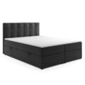 Boxspringbett ROM mit Bettkasten 140 x 200 cm Webstoff Schwarz Bett Bettkasten