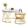 Beistelltisch 2er Set Couchtisch Marmor-Optik Wohnzimmertisch Rund Satztisch