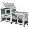 Kleintierstall Indoor Kaninchen Meerschweinchen 146x89cm-6xRollfüße - grau-weiß