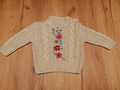 Strickpullover, Mädchen, Gr. 86, beige mit Blüten, Zopfmuster