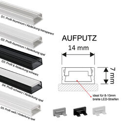 LED Aluprofil 2m 1m Aluminium Profil Alu Leiste Schiene LED Stripes schwarz weiß✔Aufputz ✔Unterputz ✔1m ✔2m ✔1A Qualität ✔Aktion ✔WOW!