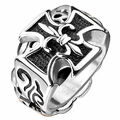 Biker Rocker Ring Bikerschmuck Eisernes Kreuz Fingerring mit Fleur-de-Lys