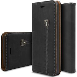 ECHT LEDER HANDYTASCHE SCHUTZ HÜLLE WALLET BOOK FLIP MAGNET ETUI CASE HANDYHÜLLEFÜR APPLE+SAMSUNG+HUAWEI | SCHWARZ & BRAUN | DE Händler