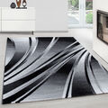 Modern Wohnzimmer Teppich Abstrakt Wellen Design Schwarz-Grau-Weiß Pflegeleicht